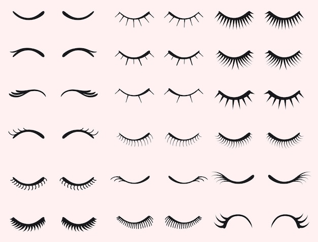 Wimpers set. Vrouwelijke collectie valse wimpers. Verschillende soorten wimperextensions.