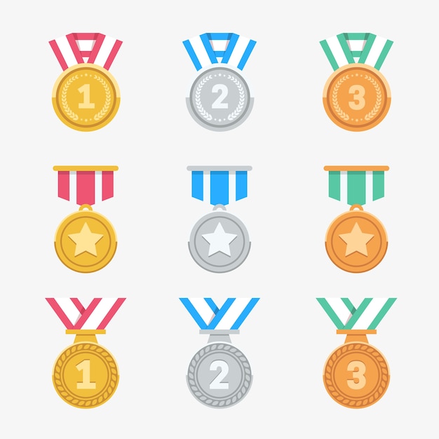 Win medals set. trendy flat award icons.