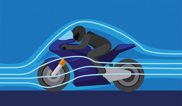 Wind aerodynamic technology on motorsport, motorbike with\
windforce control to improve acceleration concept illustration