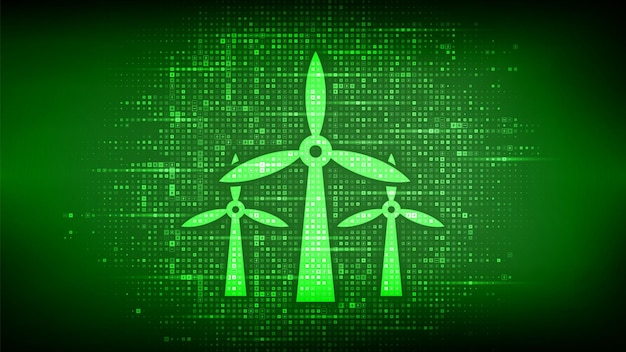 Wind energy icon made with electricity signs Wind turbines Wind power station background Alternative energy Sustainable development Renewable green energy industrial concept Vector illustration