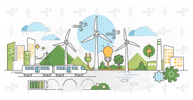 Vector wind energy  illustration. green alternative power in outline