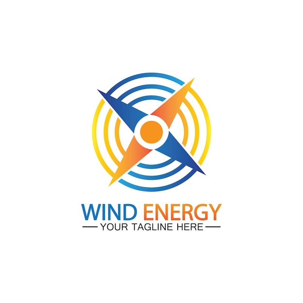 Wind energy logo renewable energy icon with wind turbines and thunder bolt isolated on white background