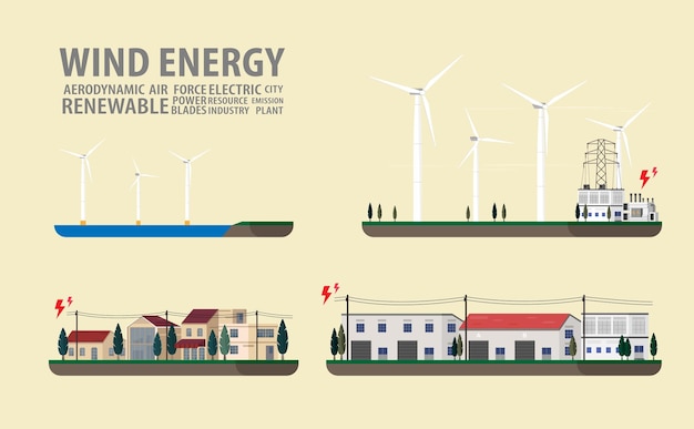 Vector wind energy wind turbine power plant graphic