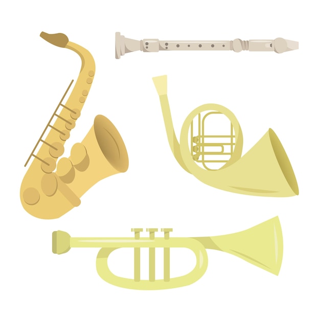 Wind golden musical instruments vector set vector illustration