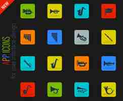 Vector wind instruments icon set