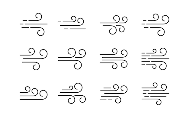 Wind klap lijn pictogram Luchtstroom platte teken symbool van winderig weer klimaat web design element Curl lijn pictogram vectorillustratie geïsoleerd op een witte achtergrond Bewerkbare beroerte