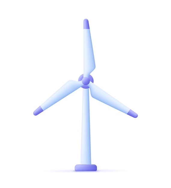 Mulino a vento turbina eolica centrale eolica con pale lunghe energia eolica rinnovabile verde e concetto di energia eco alternativa 3d icona vettore cartoon stile minimal