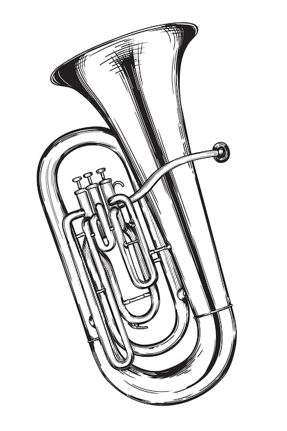 Труба духового музыкального инструмента изолирована на белом фоне.