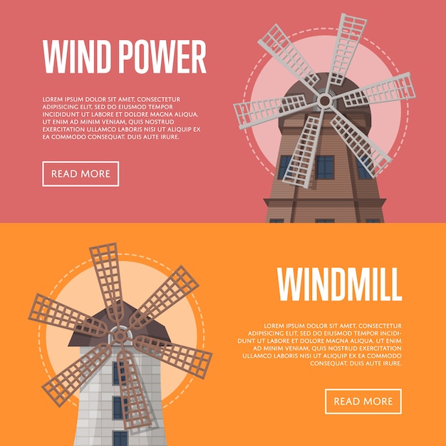 Wind power flyers with windmill buildings