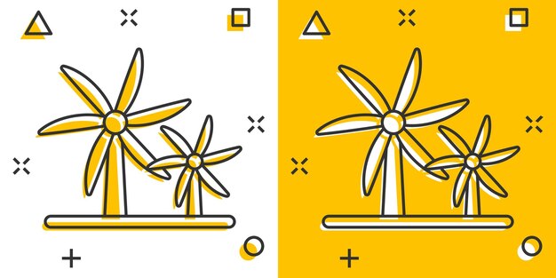 Wind power plant icoon in komische stijl Turbine cartoon vector illustratie op witte geïsoleerde achtergrond Lucht energie splash effect teken bedrijfsconcept