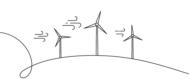 Wind power plant Wind turbines Renewable energy vector design Green energy line illustration