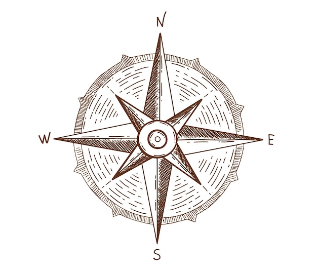 Wind rose hand drawn, vector.