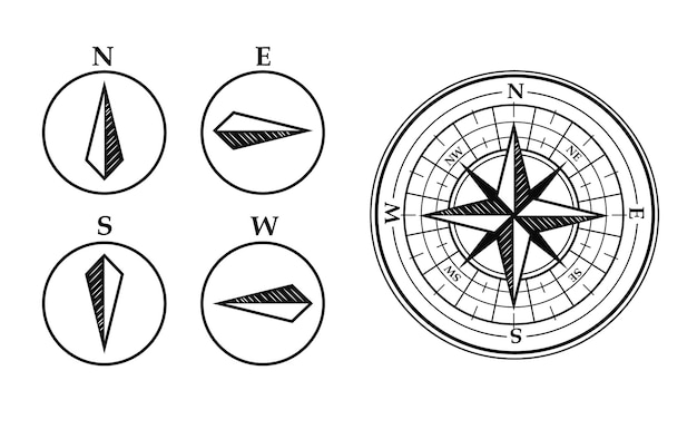 Wind rose and world pole markers with hatching