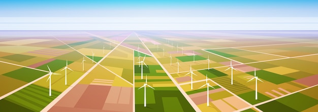 Vector wind turbine energy renewable station field background