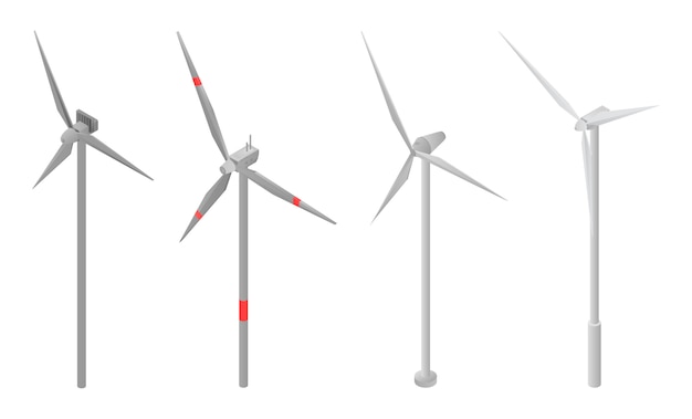 Vector wind turbine icons set, isometric style