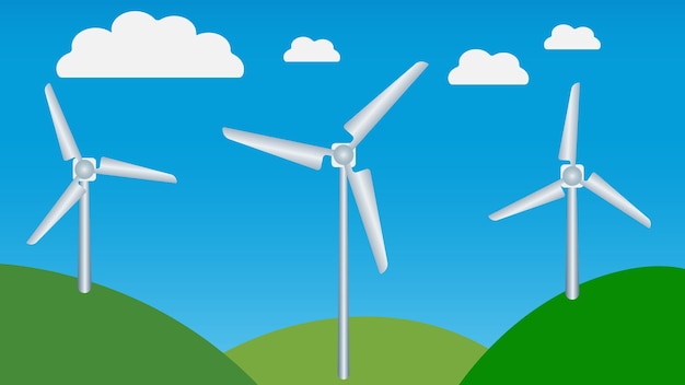 Wind turbine renewable energy. Composition on the topic of alterative energy. Vector illustration.