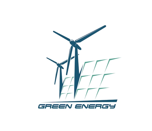 Wind turbine and solar panel icon green energy