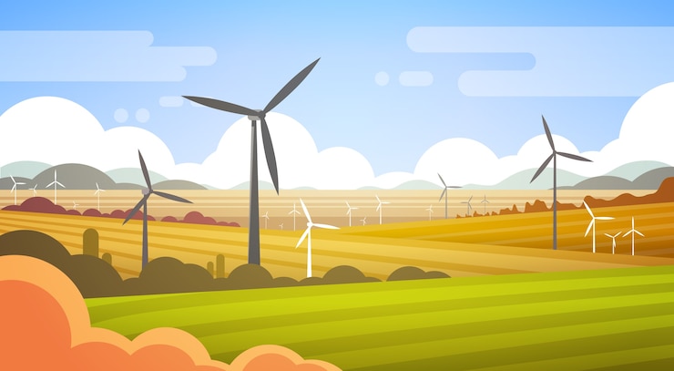 Vector wind turbine tower in field