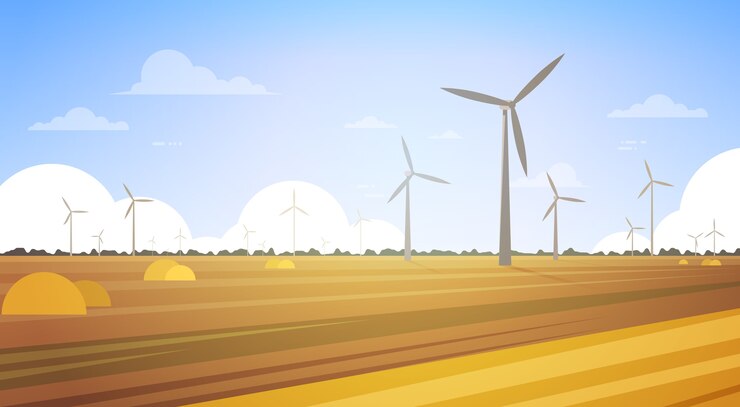 Vector wind turbine tower in field 