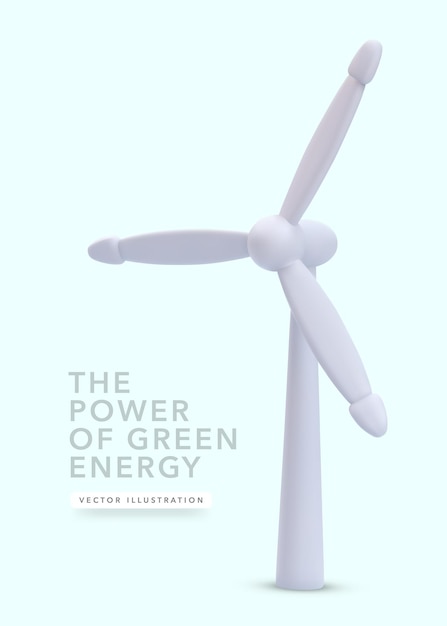 wind turbine with shadow in realistic style isolated on light background vector illustration