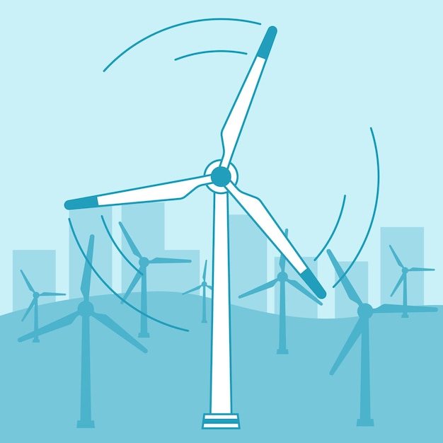 Wind turbines in front of city illustration in flat design