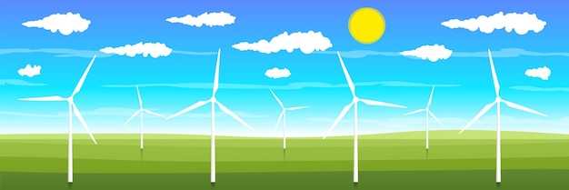 Wind turbines on a green meadow Vector