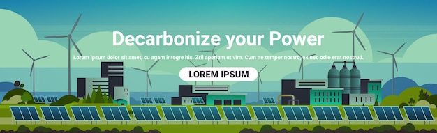 Le turbine eoliche e i pannelli solari a energia rinnovabile sul campo della stazione costruiscono un mondo senza rifiuti e decarbonizzano il tuo concetto di energia