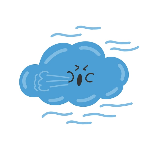 Vector windige wolken windig verhaal weer vector met de hand getekende elementen op een witte achtergrond