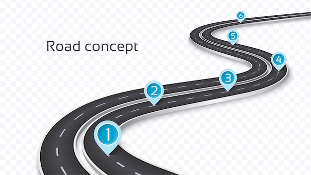 Winding 3D road  on a transparent background. Timeline template