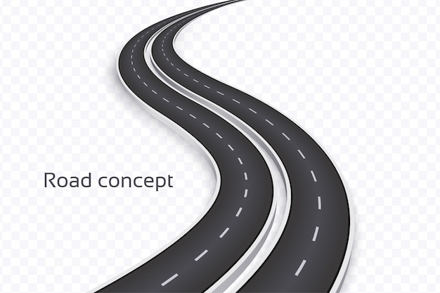 Vector winding 3d road  on a transparent background. timeline template