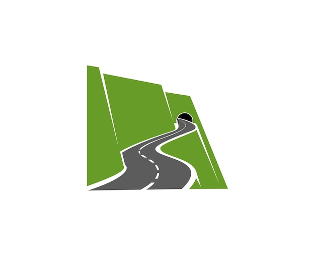 Tortuosa strada di montagna o autostrada con l'icona del tunnel