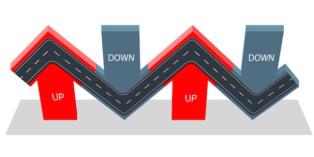 Winding road on up and down arrows Concept of life path finance investment profit