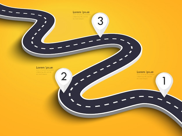 Winding Road way location infographic template with pin pointer.