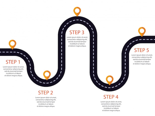 winding road with pin-pointer. infographic template of steps.