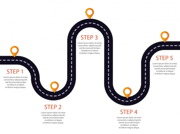 Vector winding road with pin-pointer. infographic template of steps.