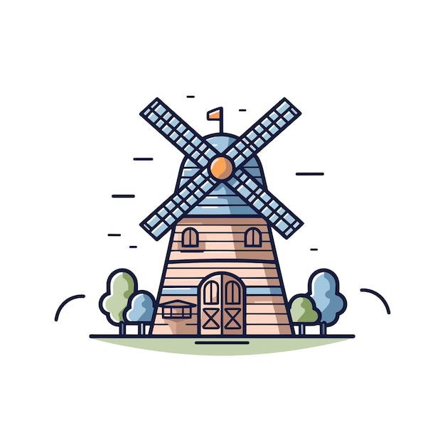 Vector windmill building vector icon illustration