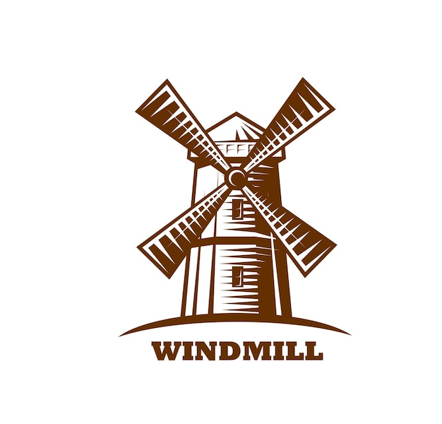 Windmill emblem flour production hand drawn icon