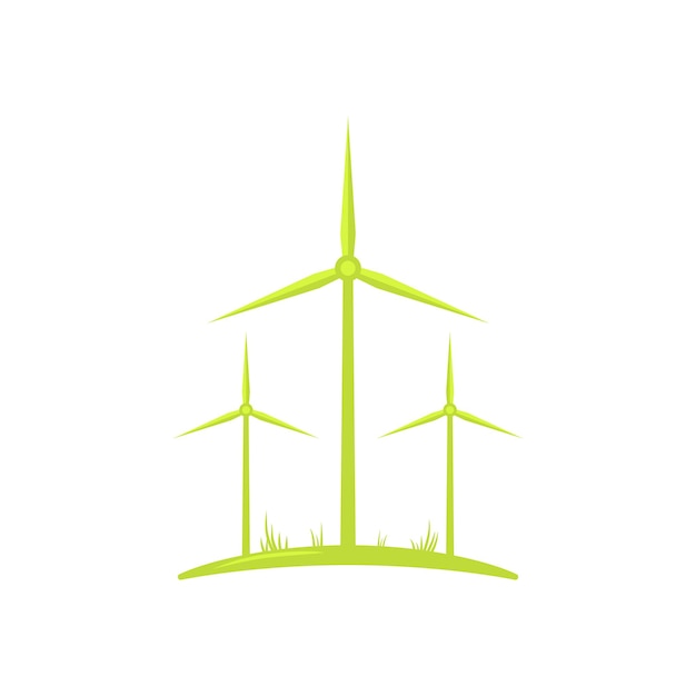 Ветряная мельница зеленая икона эко перерабатывает эмблему фермы плоская переработка электроэнергии ветра бережное потребление экологически чистого топлива логотип компании веб-сайт бизнес-концепция простой стильный изолированный на белом