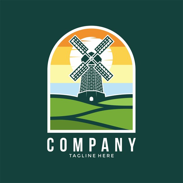 Шаблон логотипа ветряной мельницы Символ сельскохозяйственного знака