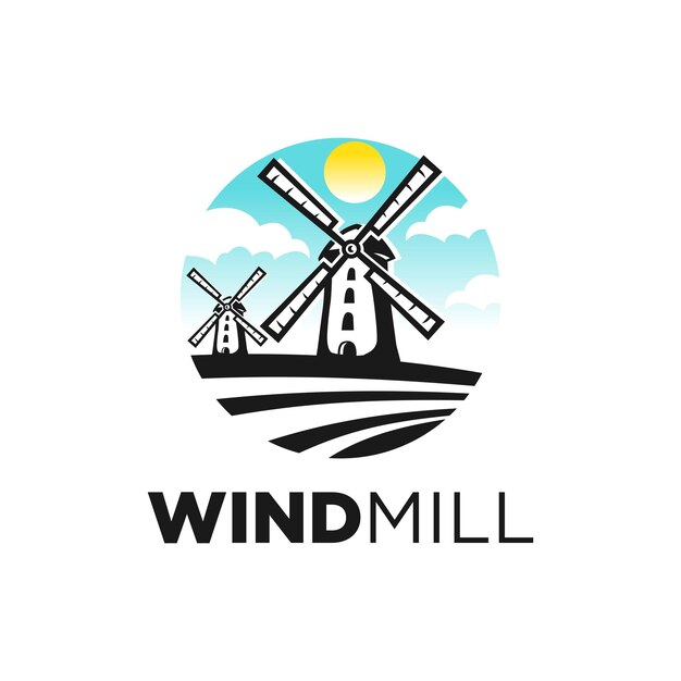 Ветряная мельница логотип дизайн шаблона вдохновение векторные иллюстрации