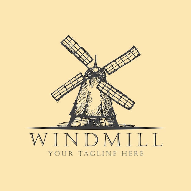 Windmill logo design with hand drawn style and vintage look