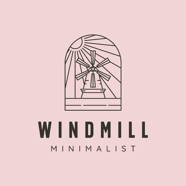 Disegno dell'illustrazione di simbolo di vettore del logo della linea minimalista del mulino a vento