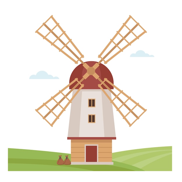 Ветряная мельница Традиционное фермерское здание для измельчения зерен пшеницы в муку Европейская ветряная мельница