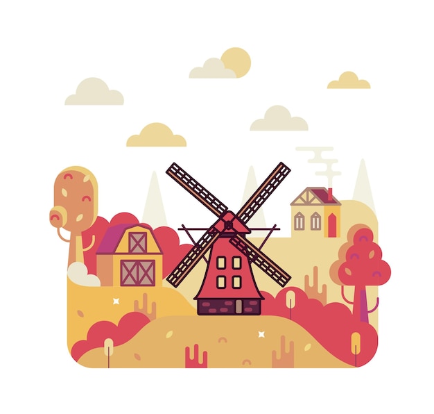 Vector windmill vector cartoon illustration in flat stile