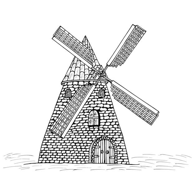 Vector windmill vector doodle illustration hand drawing