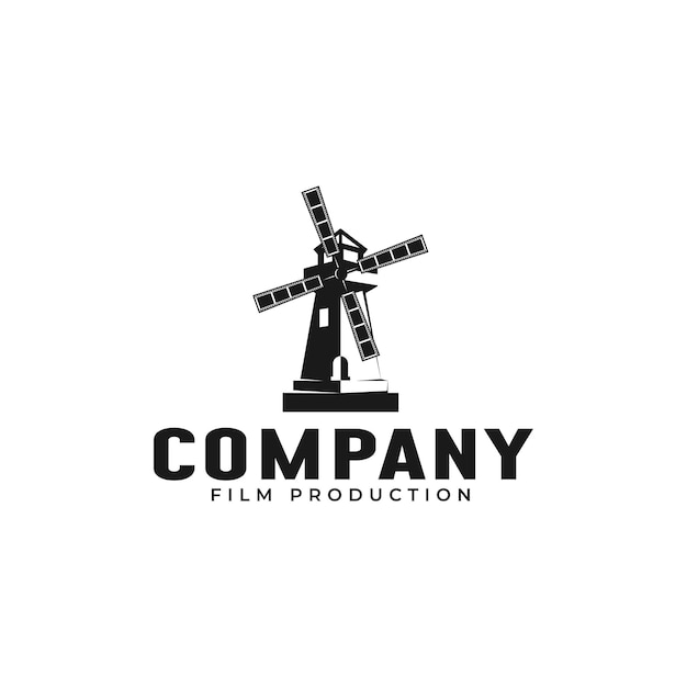 Windmill With Film Tape Logo Design Illustration For Film Production