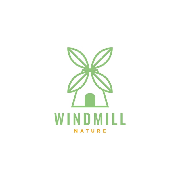 Windmill with leaf nature modern logo design vector