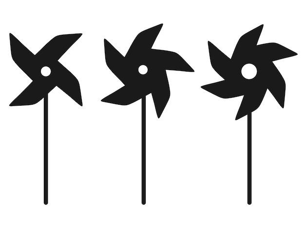 Vector windmills children toy isolated vector silhouettes