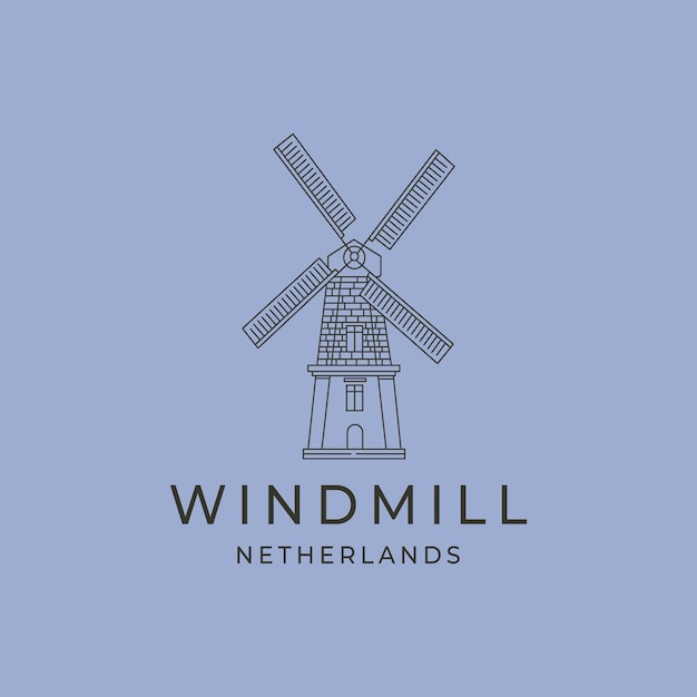 Vector windmolen nederland landmark architectuur logo vector lijn kunst illustratie ontwerp