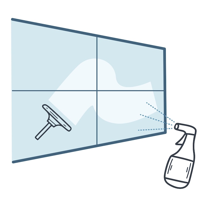 Vector window cleaning concept vector graphics cleaning windows with spray and hoarder doodle sketch styl